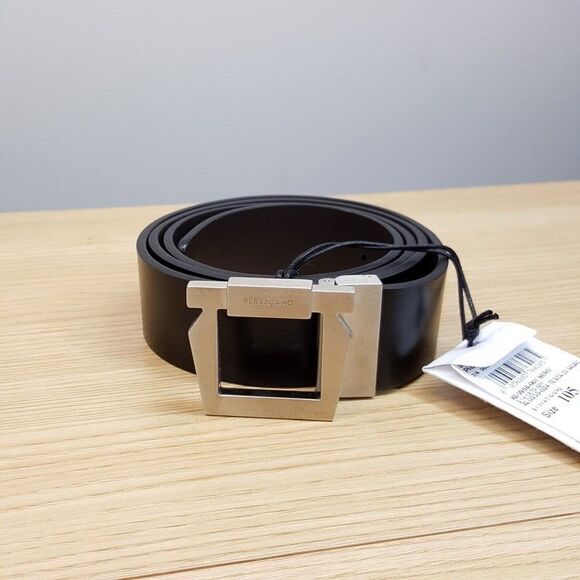 Salvatore Ferragamo Sz 105 Black Brown Reversible Gancini Square Buckle Belt - Picture 3 of 7